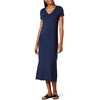 Amazon Essentials Women’s Regular Fit V-Neck Short Sleeve Midi Length T-Shirt Dress, Soft Viscose Stretch Jersey, Side Slits(Navy)