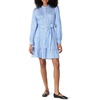 Amazon Essentials Women’s Regular-Fit Cotton Sateen Tiered Shirt Dress with Puff Shoulder Sleeves, Collar Band, Button-Front(Blue White Stripe)