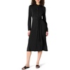Amazon Essentials Women’s Regular-Fit Matte Jersey Midi Length Dress with Classic Collar, Button Front, Removable Belt(Black)