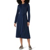 Amazon Essentials Women’s Regular-Fit Matte Jersey Midi Length Dress with Classic Collar, Button Front, Removable Belt(Navy)