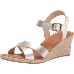 Amazon Essentials Women’s Espadrille Wedge Sandal with Adjustable Buckle, Elastic Strap(Gold)