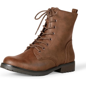 Amazon Essentials Women’s Lace-Up Combat Ankle Boots with Side Zipper, Lug Sole(Brown)