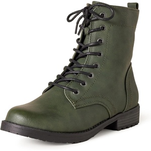 Amazon Essentials Women’s Lace-Up Combat Ankle Boots with Side Zipper, Lug Sole(Green)