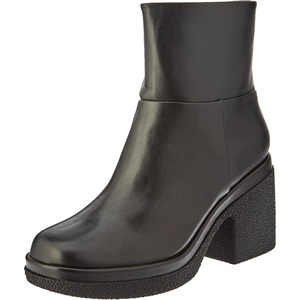 Amazon Essentials Women’s Platform Ankle Boots with Square Toe, Faux Leather(Black)