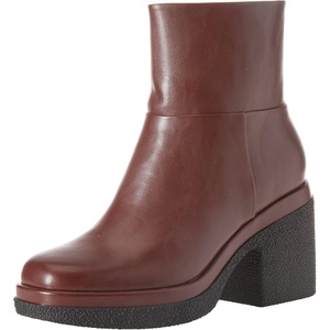 Amazon Essentials Women’s Platform Ankle Boots with Square Toe, Faux Leather(Black Oxblood)