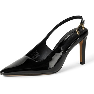 Amazon Essentials Women’s Pointed Toe Slingback Heels with Ankle Strap(Black Patent)