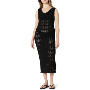 Amazon Essentials Women’s Regular-Fit Crochet Cover-Up Dress(Black)