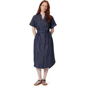 Amazon Essentials Women’s Relaxed-Fit Short Sleeve Button-Down Dress with Belt(Dark Midnight Wash)