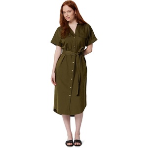 Amazon Essentials Women’s Relaxed-Fit Short Sleeve Button-Down Dress with Belt(Deep Brown)