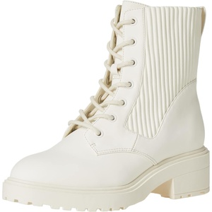 Amazon Essentials Women’s Rubberized Combat Boot with Chunky Outsole(Ecru Faux Leather)