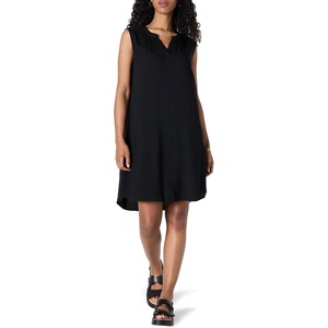 Amazon Essentials Women’s Sleeveless Woven A-line V Neck Shift Dress(Black)