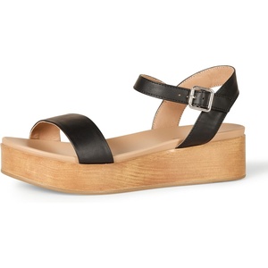 Amazon Essentials Women’s Two Band Ankle Strap Open Toe Flatform Sandal(Black)