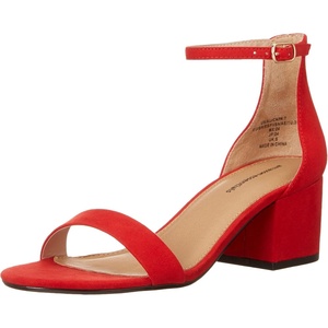 Amazon Essentials Women’s Two Strap Heeled Sandals with Adjustable Ankle Strap, Padded Memory Foam Insole(Bright Poppy Red)