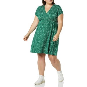 Amazon Essentials Women’s V Neck Elastic Waist Surplice Dress (Available in Plus Size)(Green Floral)