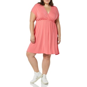 Amazon Essentials Women’s V Neck Elastic Waist Surplice Dress (Available in Plus Size)(Hot Pink)