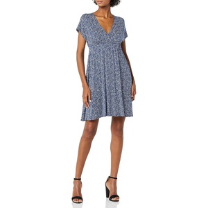 Amazon Essentials Women’s V Neck Elastic Waist Surplice Dress (Available in Plus Size)(Navy Animal Print)