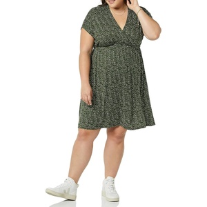 Amazon Essentials Women’s V Neck Elastic Waist Surplice Dress (Available in Plus Size)(Olive Dots)