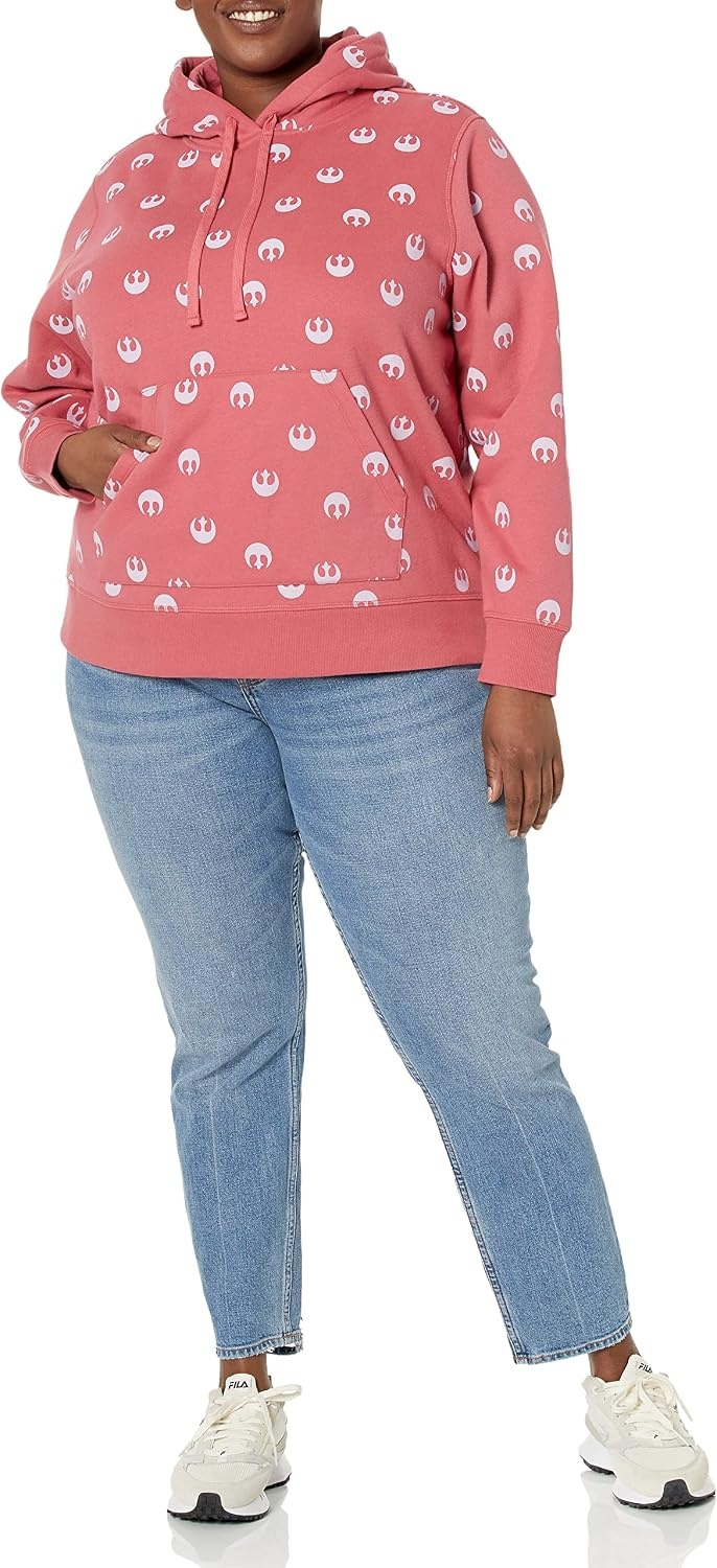 image:imageAmazon Essentials Disney Marvel Star Wars Princess Womens Fleece Hooded Pullover Sweatshirts Available in Plus SizePink Star Wars Rebel