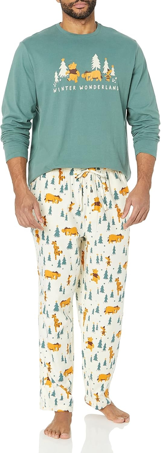 image:imageAmazon Essentials Disney Marvel Star Wars Mens Soft amp Comfortable Flannel Pajama Sleep SetsPooh Holiday Forest Mens