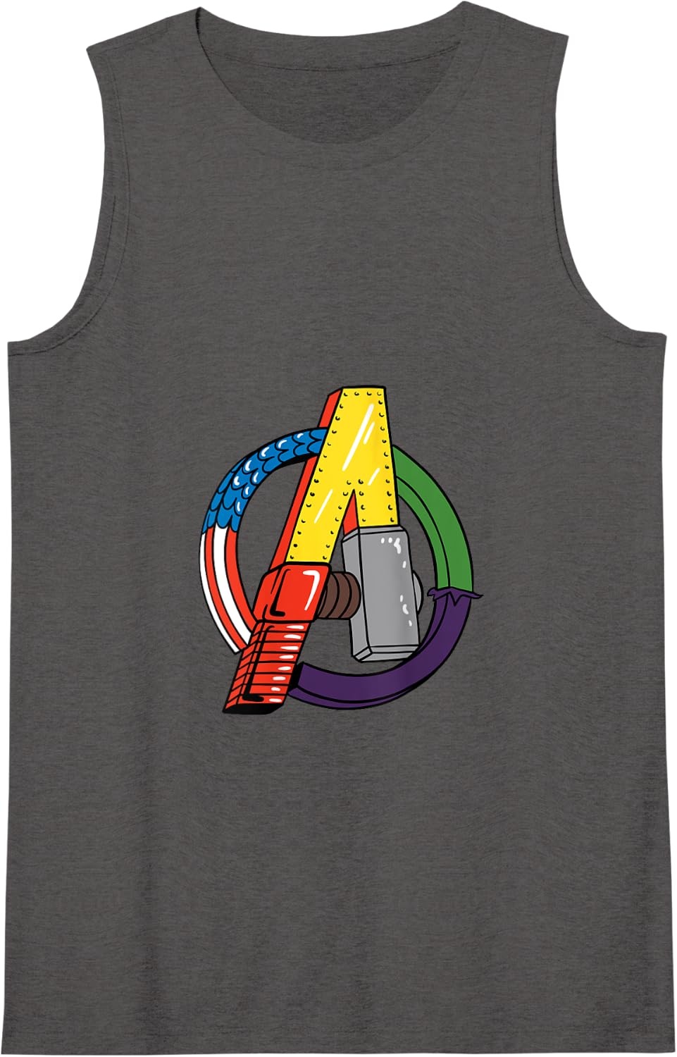 image:imageAmazon Essentials Marvel Avengers Multi Hero Logo Collage Tank TopDark Heather Grey
