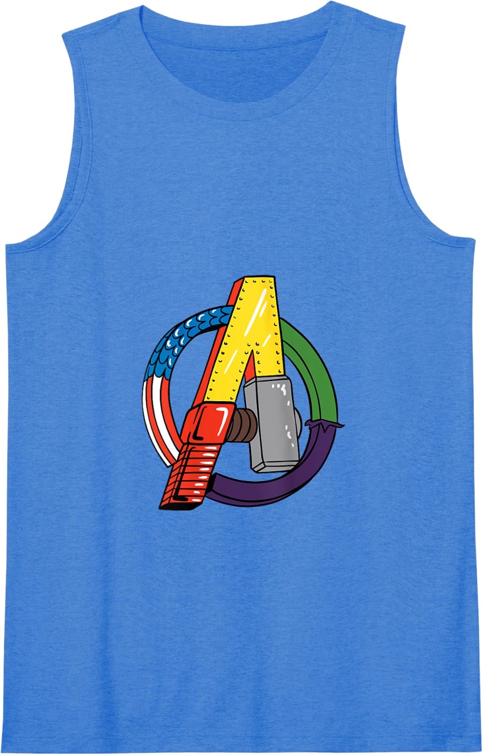 image:imageAmazon Essentials Marvel Avengers Multi Hero Logo Collage Tank TopRoyal Blue