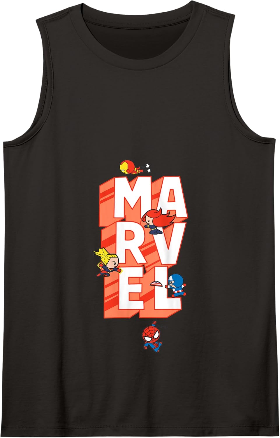 image:imageAmazon Essentials Marvel Block Letters With Five Tiny Super Heroes Tank TopBlack