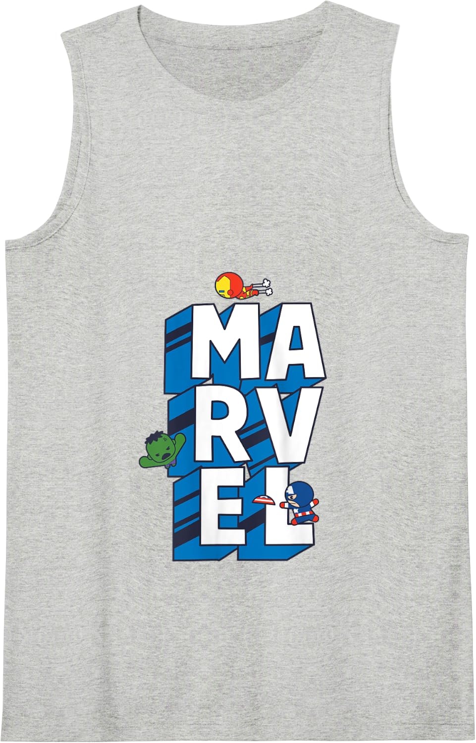 image:imageAmazon Essentials Marvel Block Letters With Three Tiny Super Heroes Tank TopHeather Grey