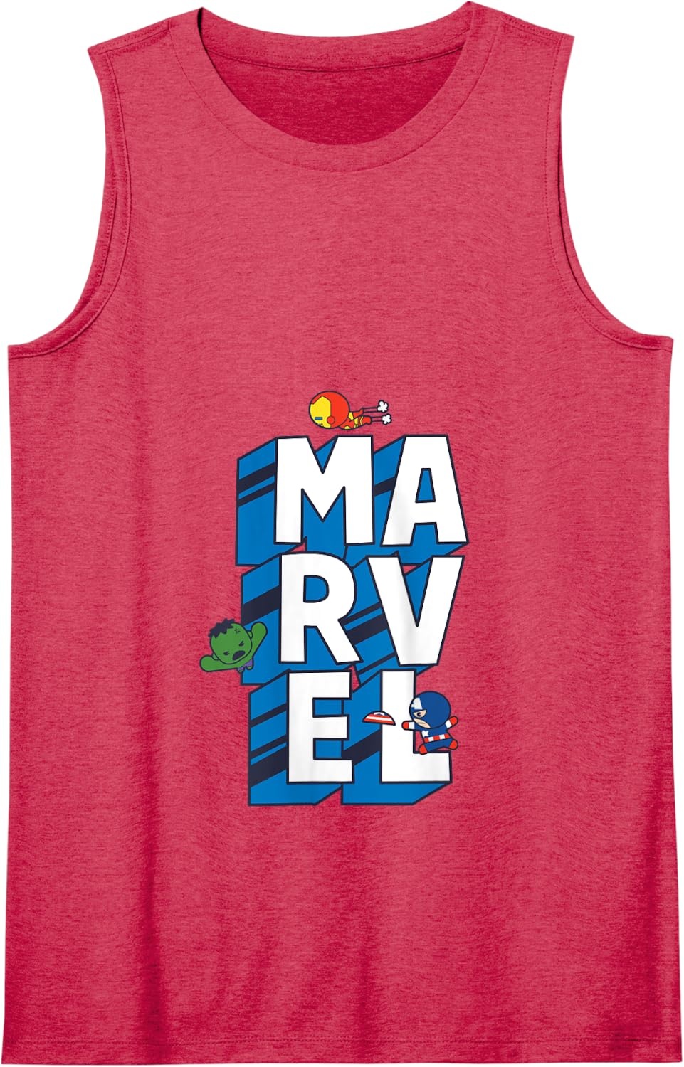 image:imageAmazon Essentials Marvel Block Letters With Three Tiny Super Heroes Tank TopRed