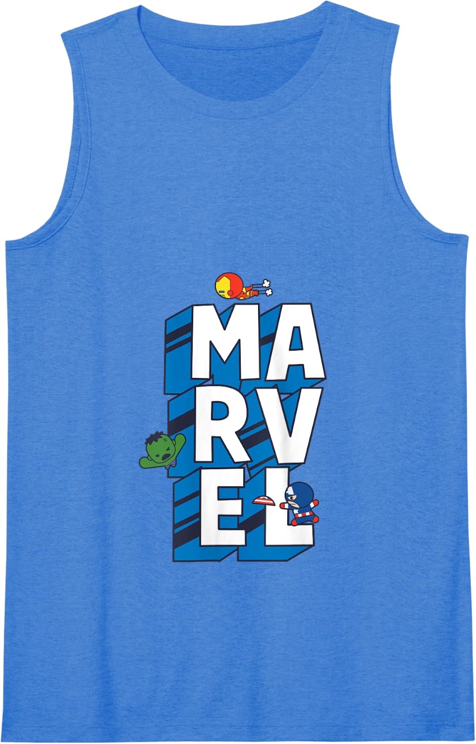 image:imageAmazon Essentials Marvel Block Letters With Three Tiny Super Heroes Tank TopRoyal Blue