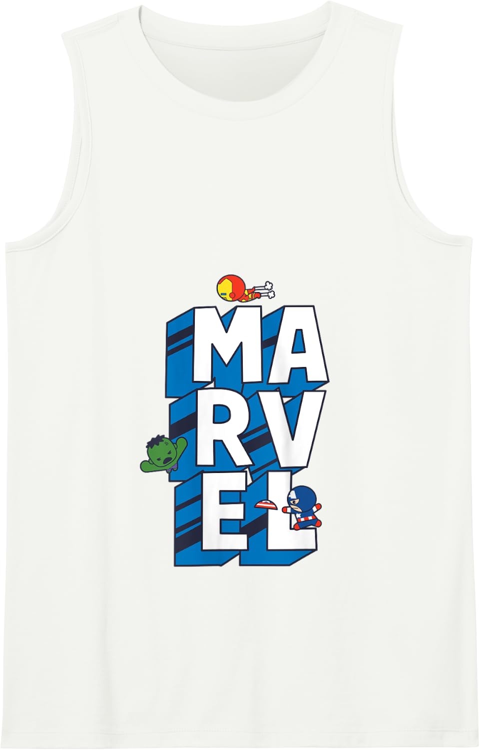 image:imageAmazon Essentials Marvel Block Letters With Three Tiny Super Heroes Tank TopWhite