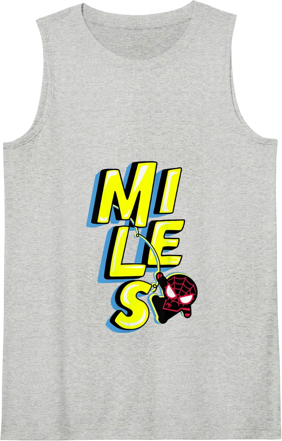 image:imageAmazon Essentials Marvel Miles Morales SpiderMan Bold Yellow Name Tank TopHeather Grey