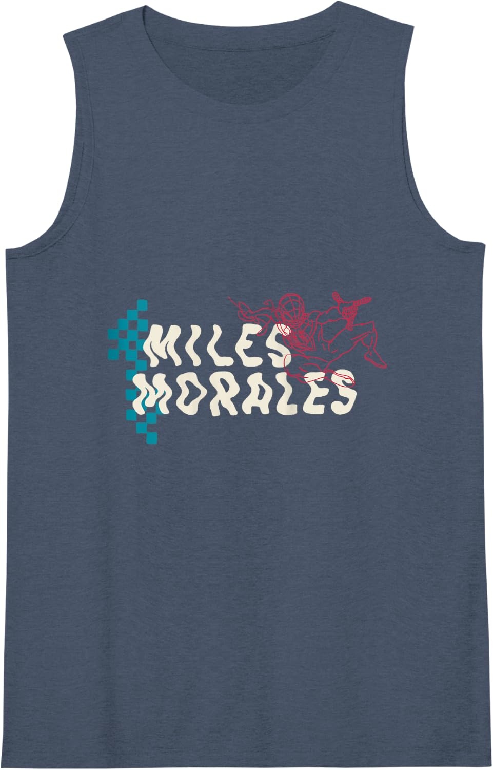 image:imageAmazon Essentials Marvel Miles Morales SpiderMan Checkerboard Collage Tank TopNavy Blue