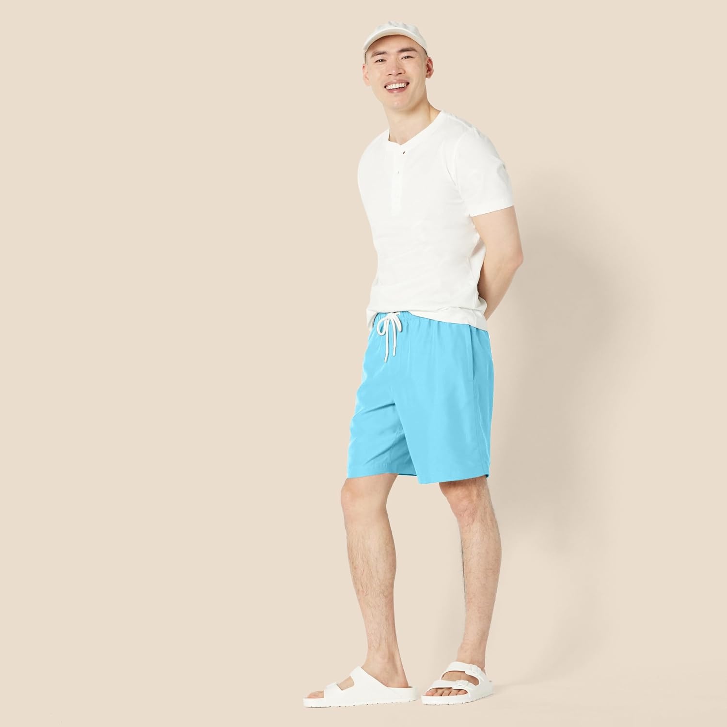 image:imageAmazon Essentials Mens Mens 9 QuickDry Lightweight Breathable Swim Trunk with Mesh LinerAqua