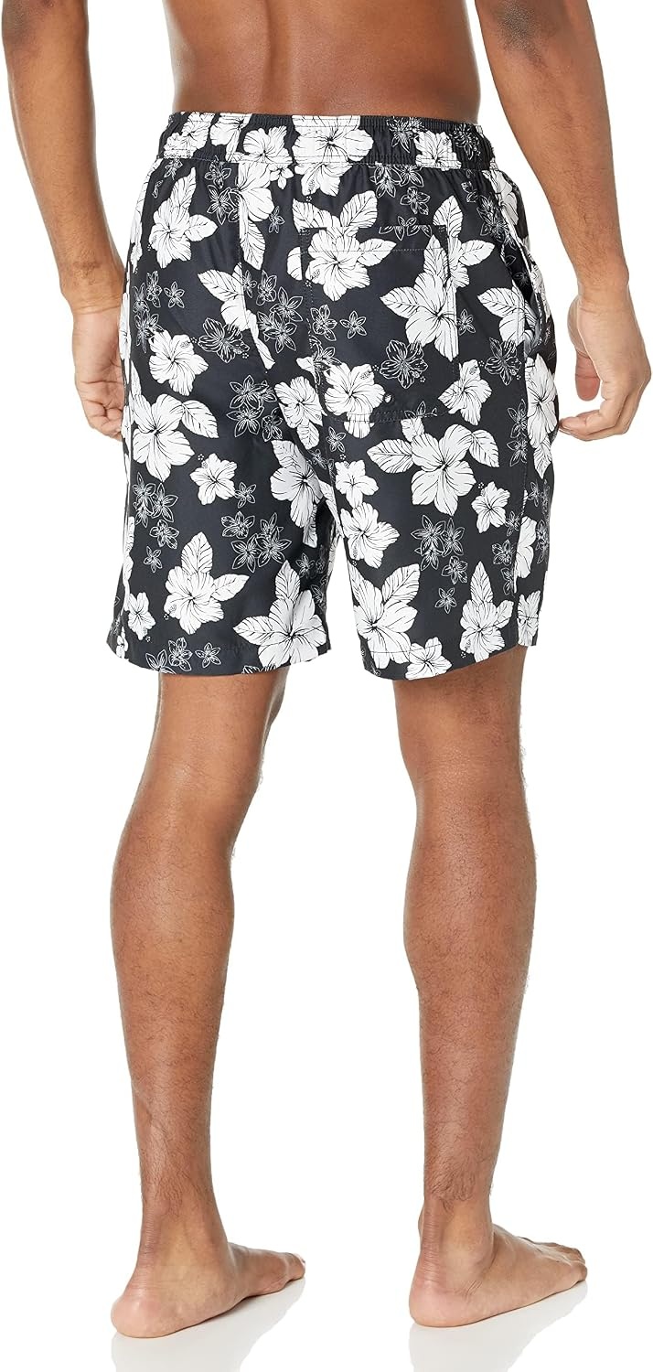 image:imageAmazon Essentials Mens Mens 9 QuickDry Lightweight Breathable Swim Trunk with Mesh LinerBlack Hibiscus Flower