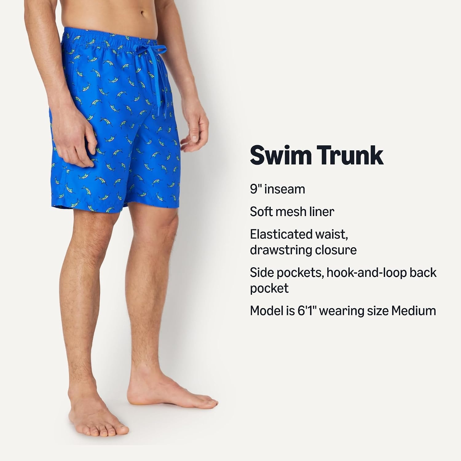 image:imageAmazon Essentials Mens Mens 9 QuickDry Lightweight Breathable Swim Trunk with Mesh LinerBright Blue Swordfish