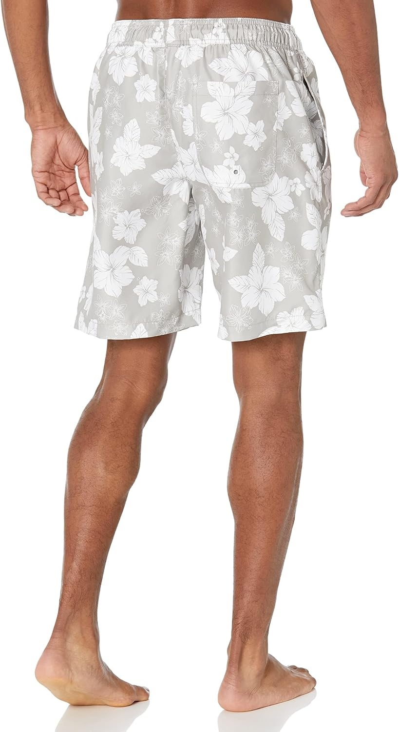 image:imageAmazon Essentials Mens Mens 9 QuickDry Lightweight Breathable Swim Trunk with Mesh LinerGrey Hibiscus Print