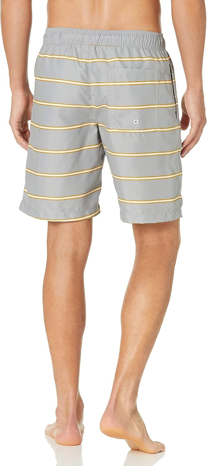 image:imageAmazon Essentials Mens Mens 9 QuickDry Lightweight Breathable Swim Trunk with Mesh LinerGrey Stripe