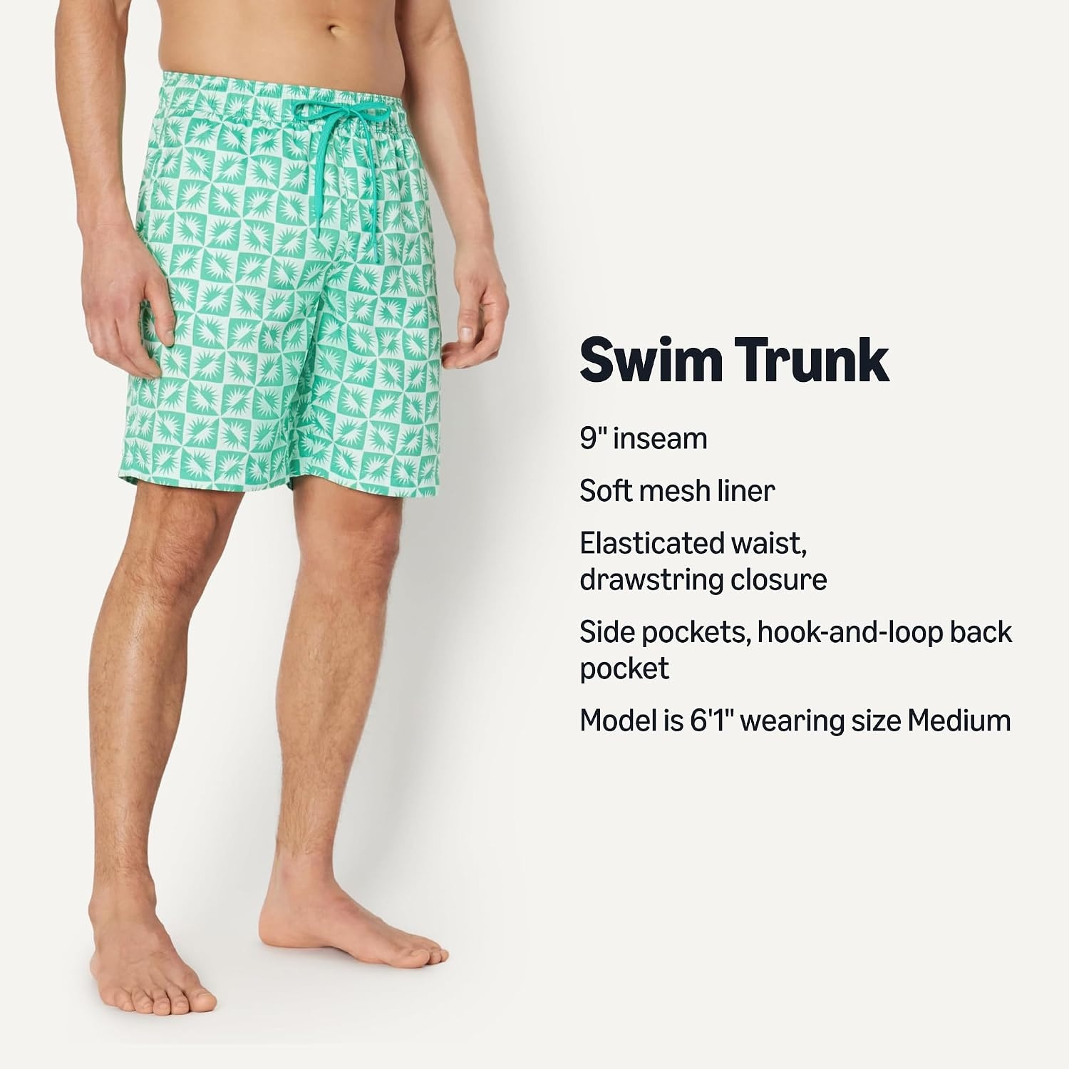 image:imageAmazon Essentials Mens Mens 9 QuickDry Lightweight Breathable Swim Trunk with Mesh LinerLight Blue Mint Green Sun Geo