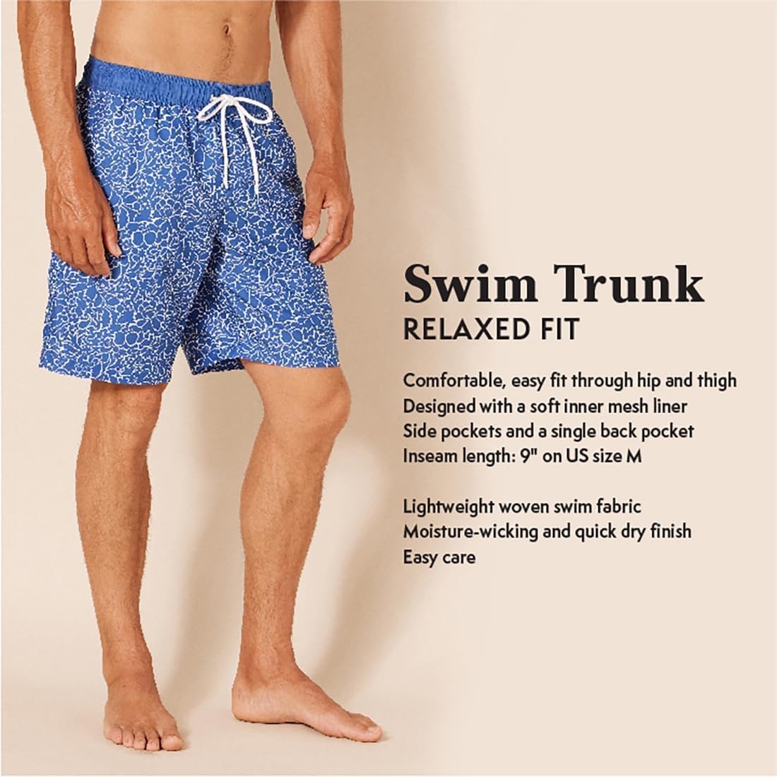 image:imageAmazon Essentials Mens Mens 9 QuickDry Lightweight Breathable Swim Trunk with Mesh LinerNavy Hibiscus Flower