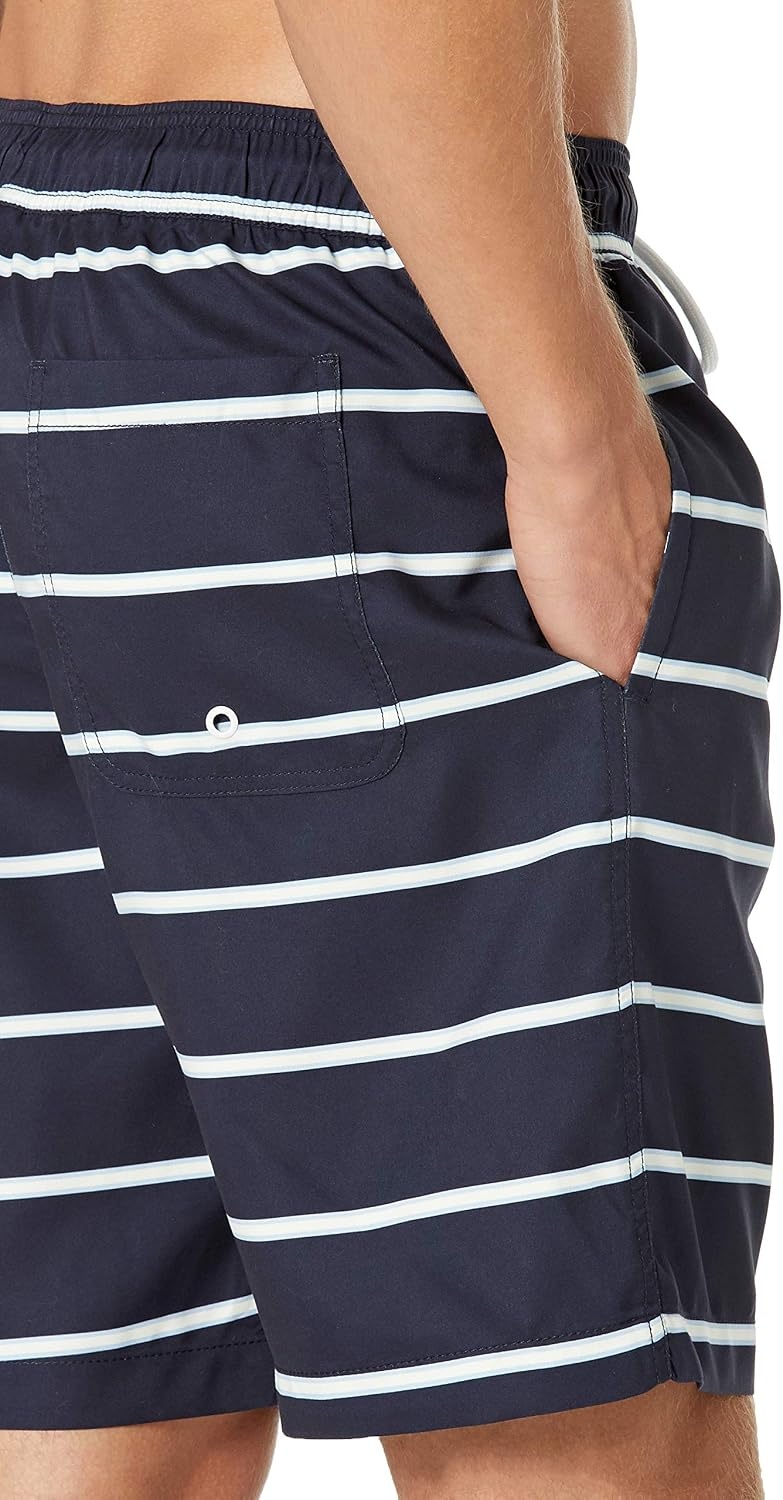 image:imageAmazon Essentials Mens Mens 9 QuickDry Lightweight Breathable Swim Trunk with Mesh LinerNavy Stripe