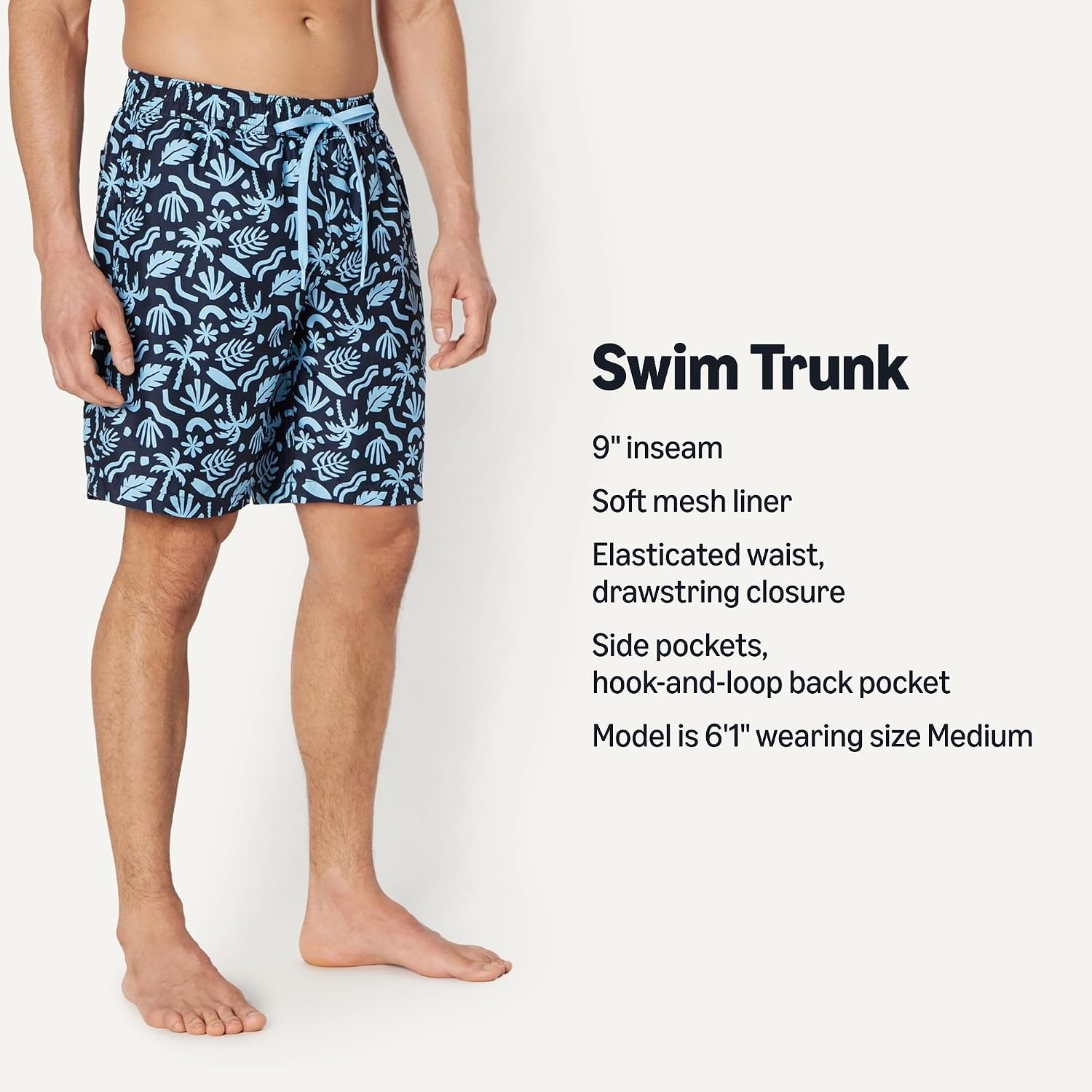 image:imageAmazon Essentials Mens Mens 9 QuickDry Lightweight Breathable Swim Trunk with Mesh LinerNavy Tropical