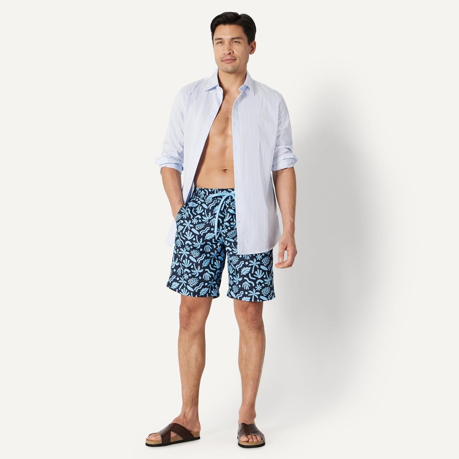 image:imageAmazon Essentials Mens Mens 9 QuickDry Lightweight Breathable Swim Trunk with Mesh LinerNavy Tropical