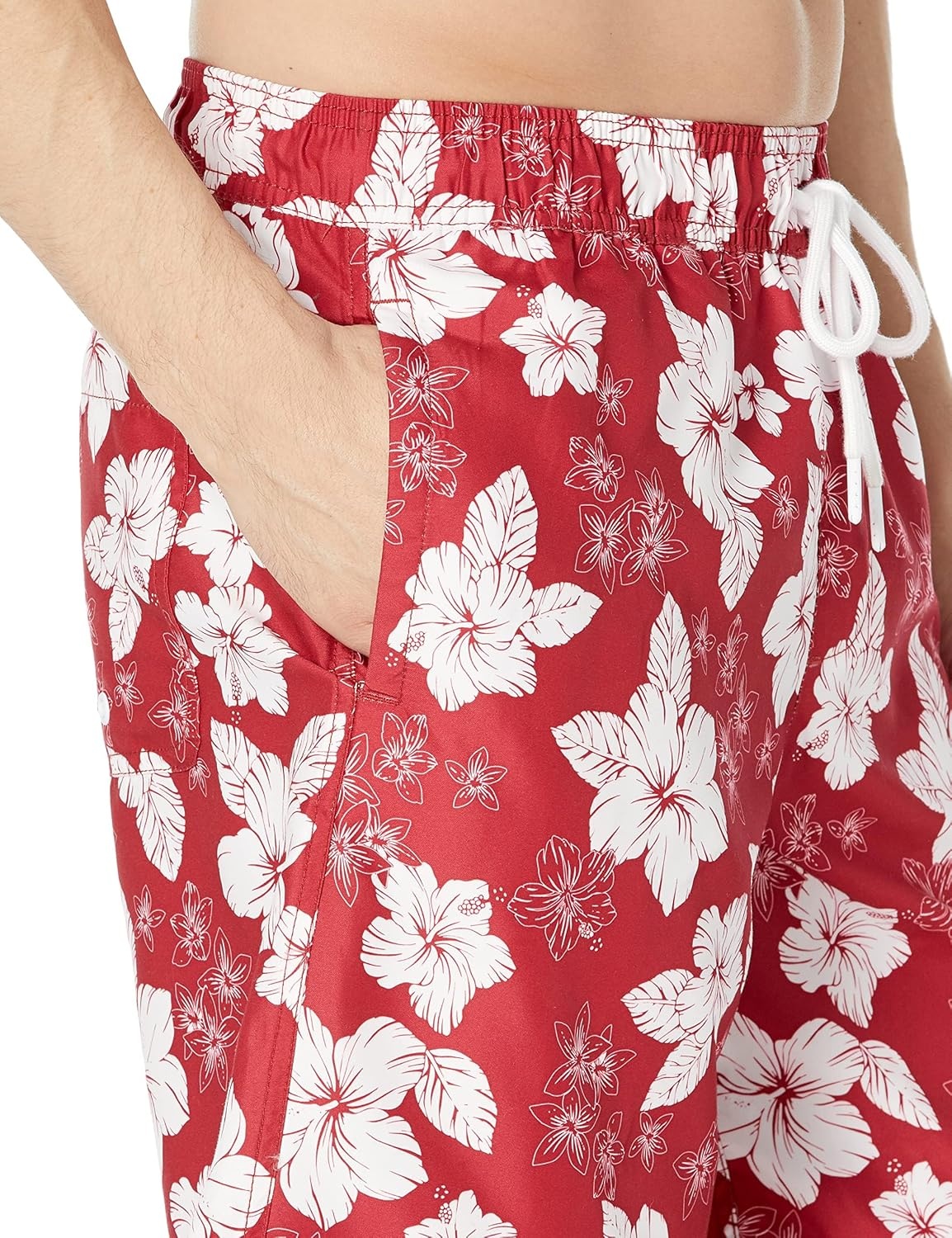 image:imageAmazon Essentials Mens Mens 9 QuickDry Lightweight Breathable Swim Trunk with Mesh LinerRed Hibiscus Flower