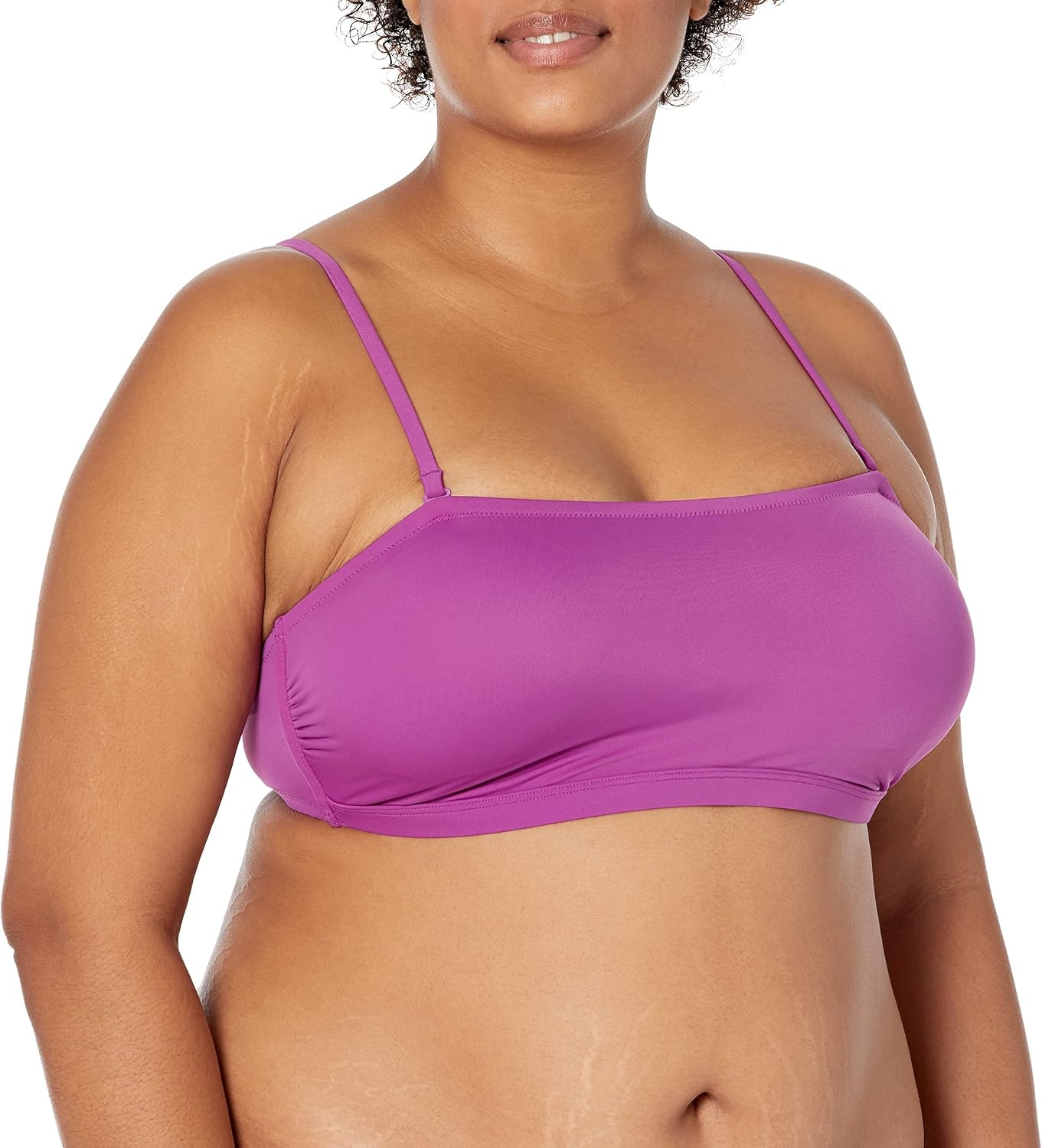 image:imageAmazon Essentials Womens Bandeau Swim Top with Removable Straps Mesh Liner Hook FastenerViolet