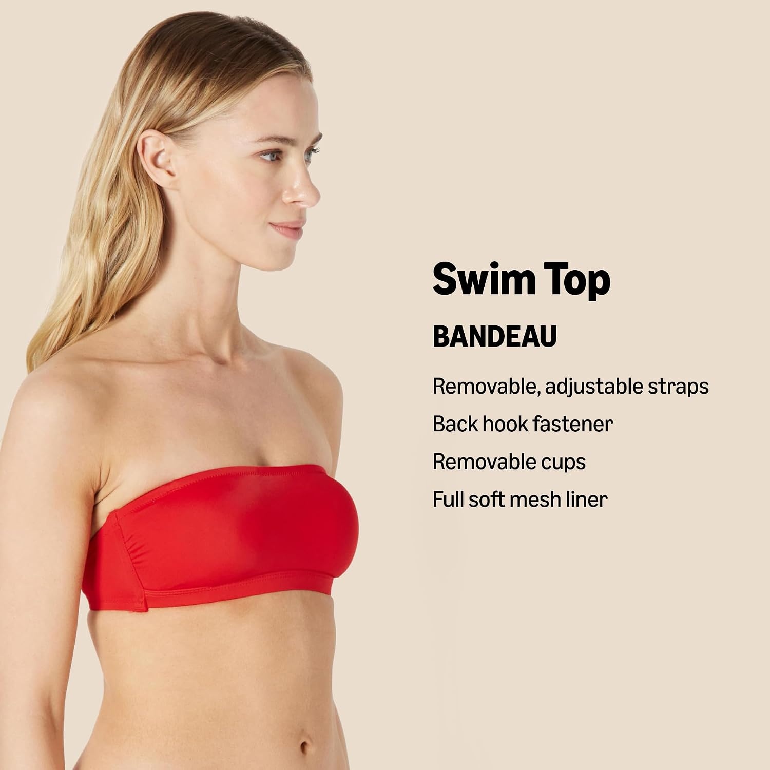 image:imageAmazon Essentials Womens Bandeau Swim Top with Removable Straps Mesh Liner Hook FastenerViolet