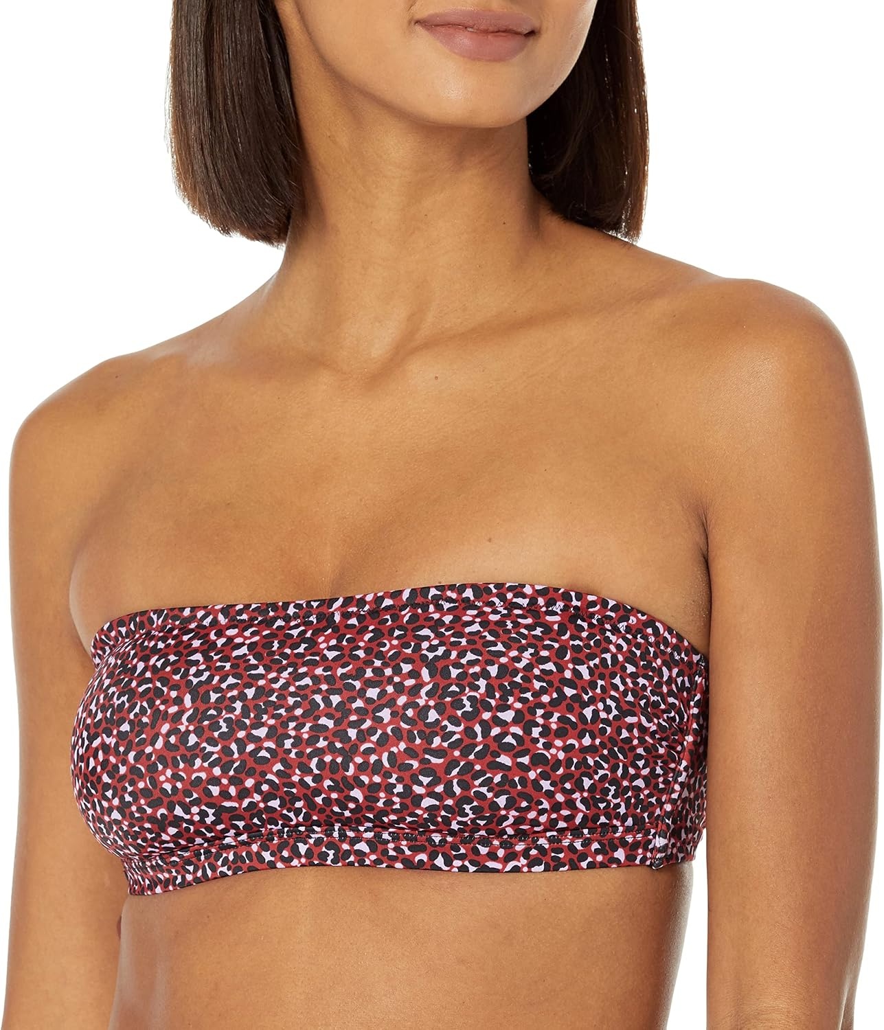 image:imageAmazon Essentials Womens Bandeau Swim Top with Removable StrapsBrick Red Leopard