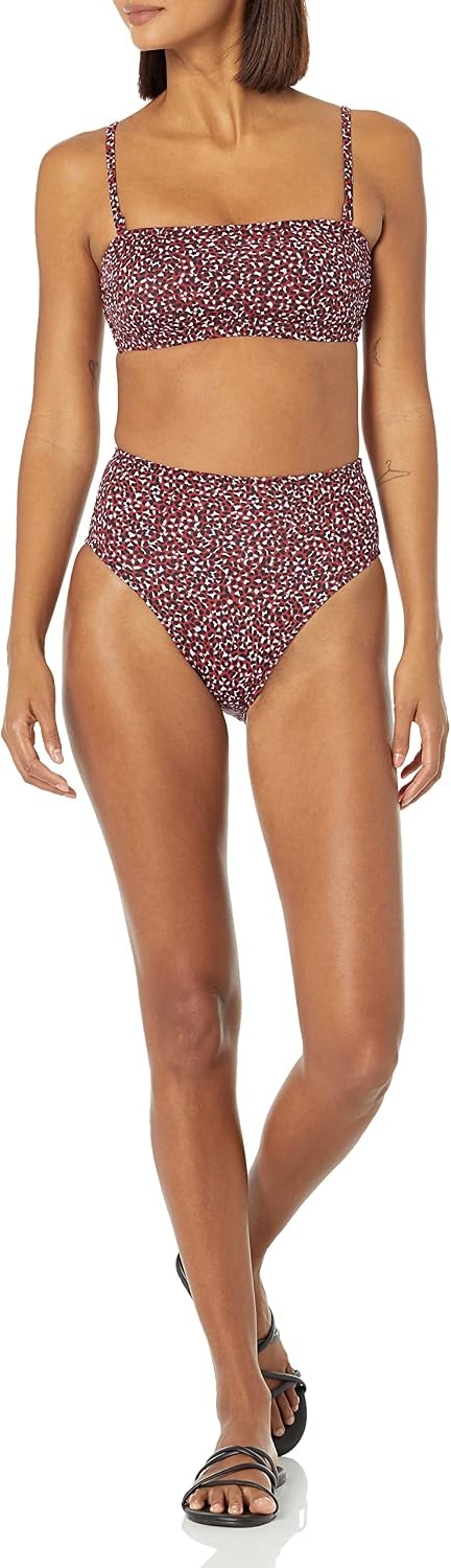 image:imageAmazon Essentials Womens Bandeau Swim Top with Removable StrapsBrick Red Leopard
