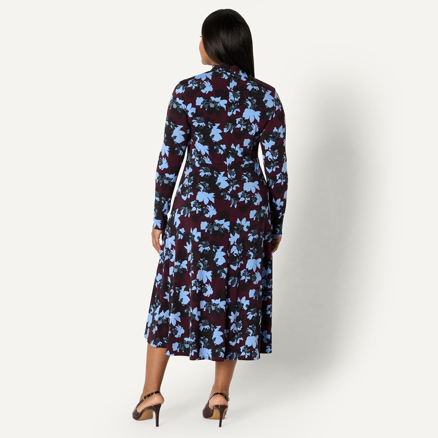image:imageAmazon Essentials Womens Fit and Flare Jersey LongSleeved Maxi DressBurgundy Blue Floral