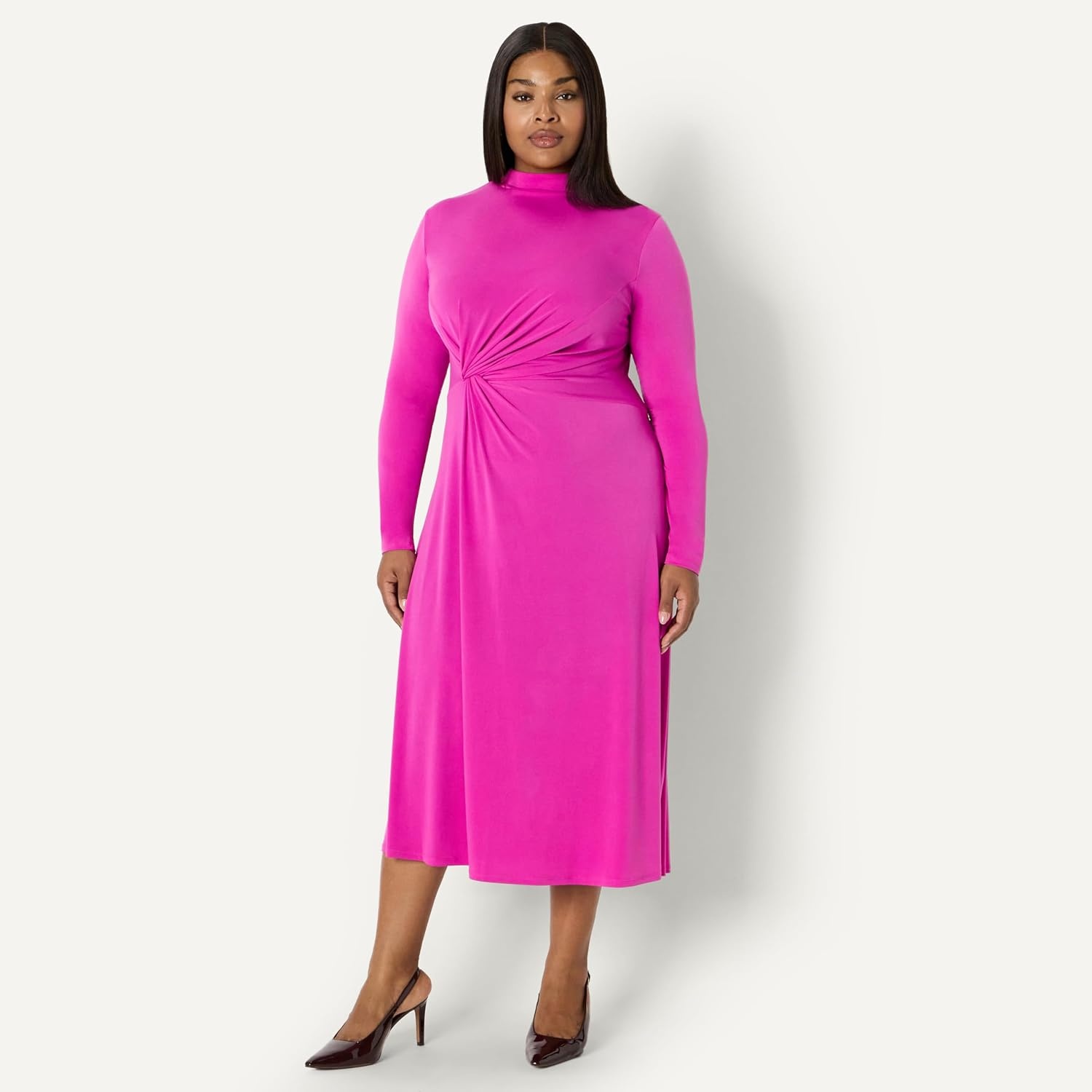 image:imageAmazon Essentials Womens Fit and Flare Jersey LongSleeved Maxi DressFuchsia
