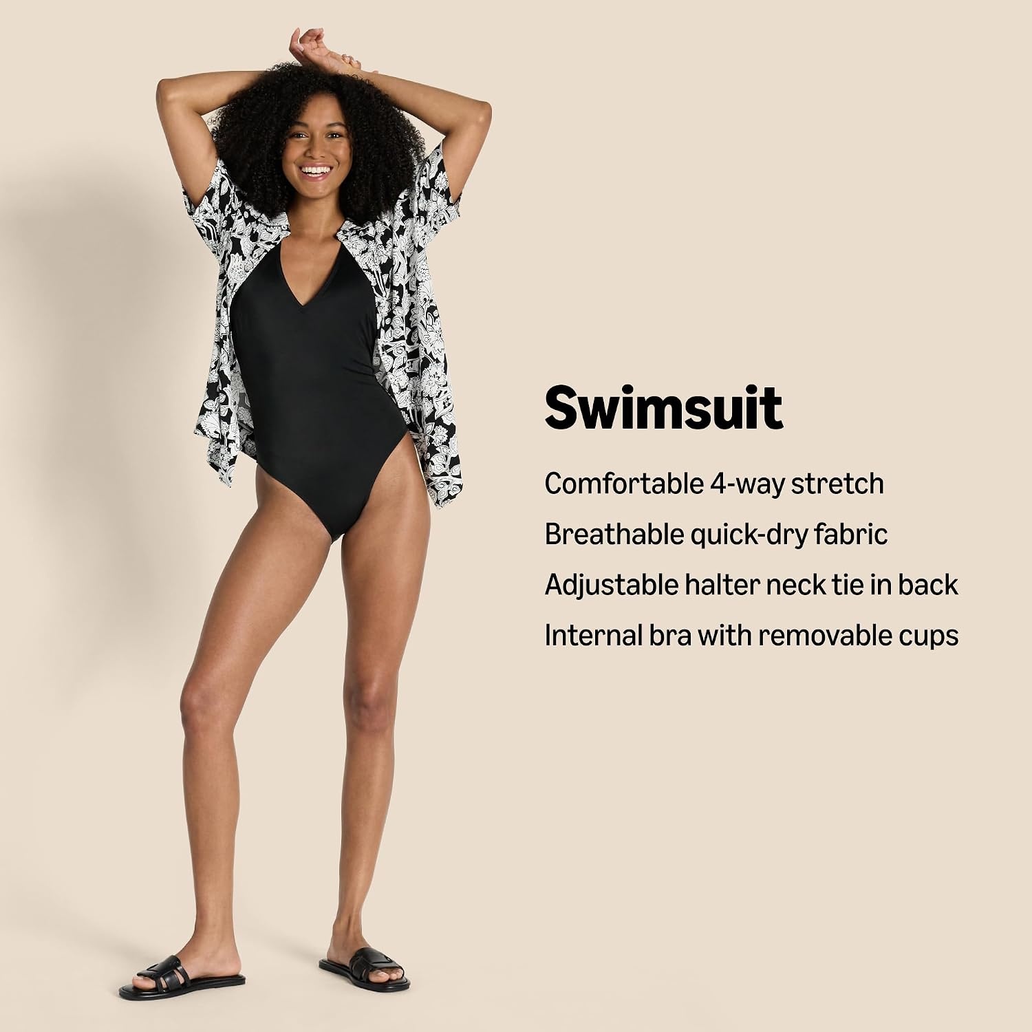 image:imageAmazon Essentials Womens Halter One Piece SwimsuitBlack